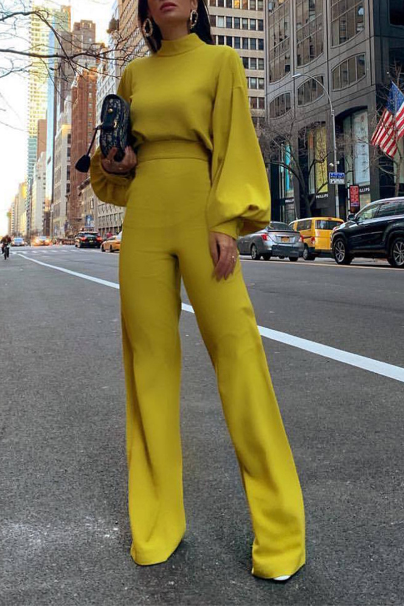 Casual Solid Half A Turtleneck Straight Jumpsuits(3 Colors)