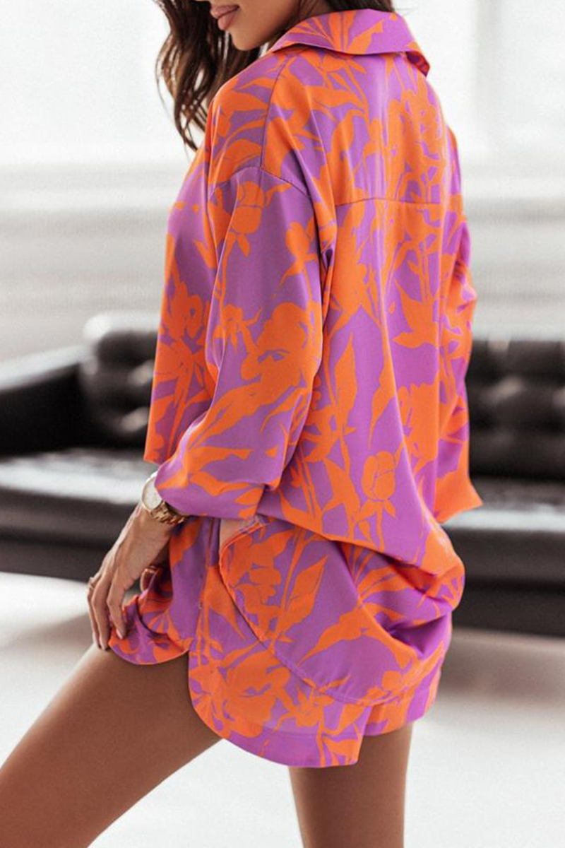 Casual Print Turndown Collar Long Sleeve Two Pieces(7 Colors)