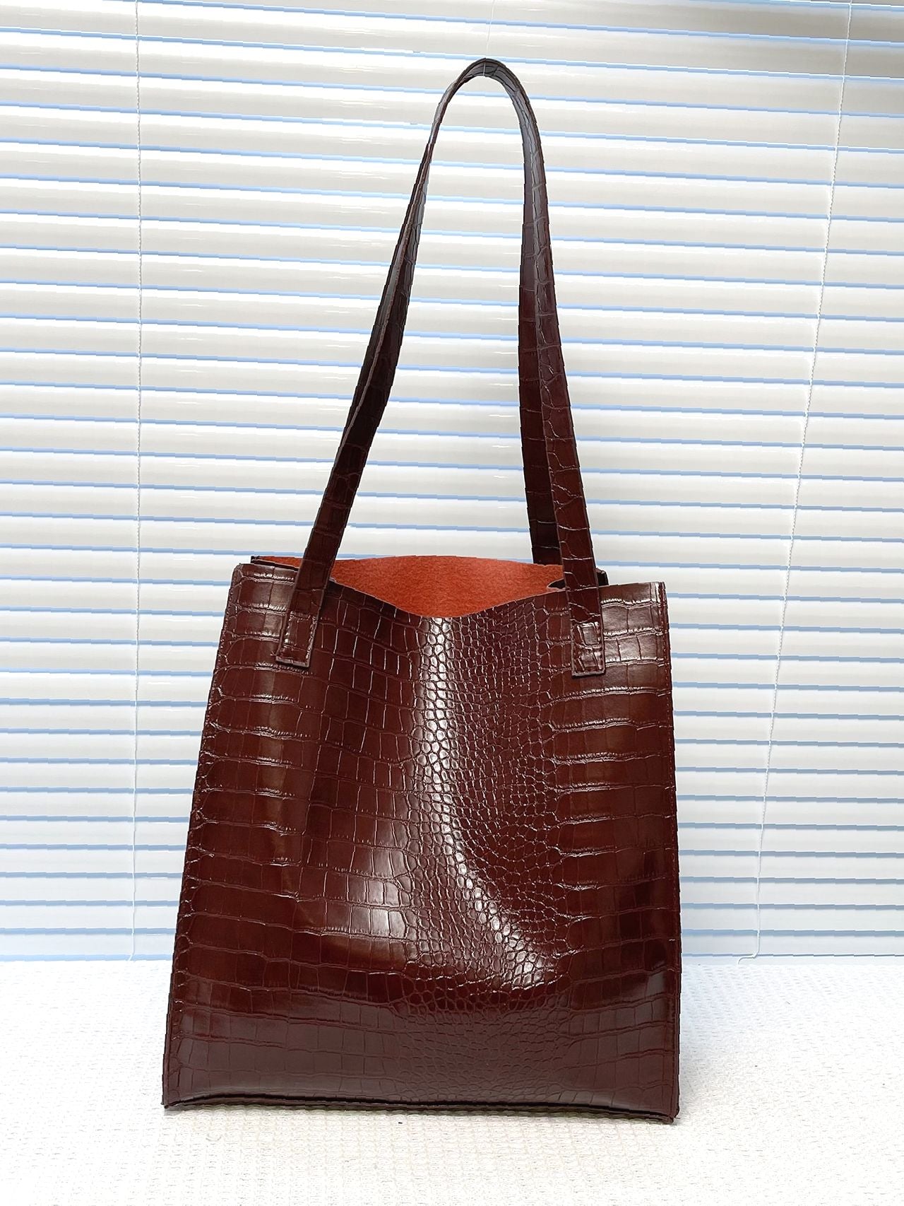 Soufree - Crocodile Embossed Shoulder Tote Bag  - Women Tote Bags