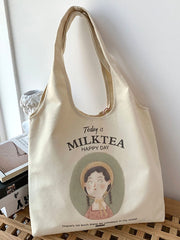 Soufree - Cartoon & Letter Graphic Shoulder Tote Bag  - Women Tote Bags