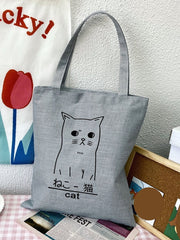 Soufree - Cartoon Cat Graphic Shopper Bag  - Women Tote Bags