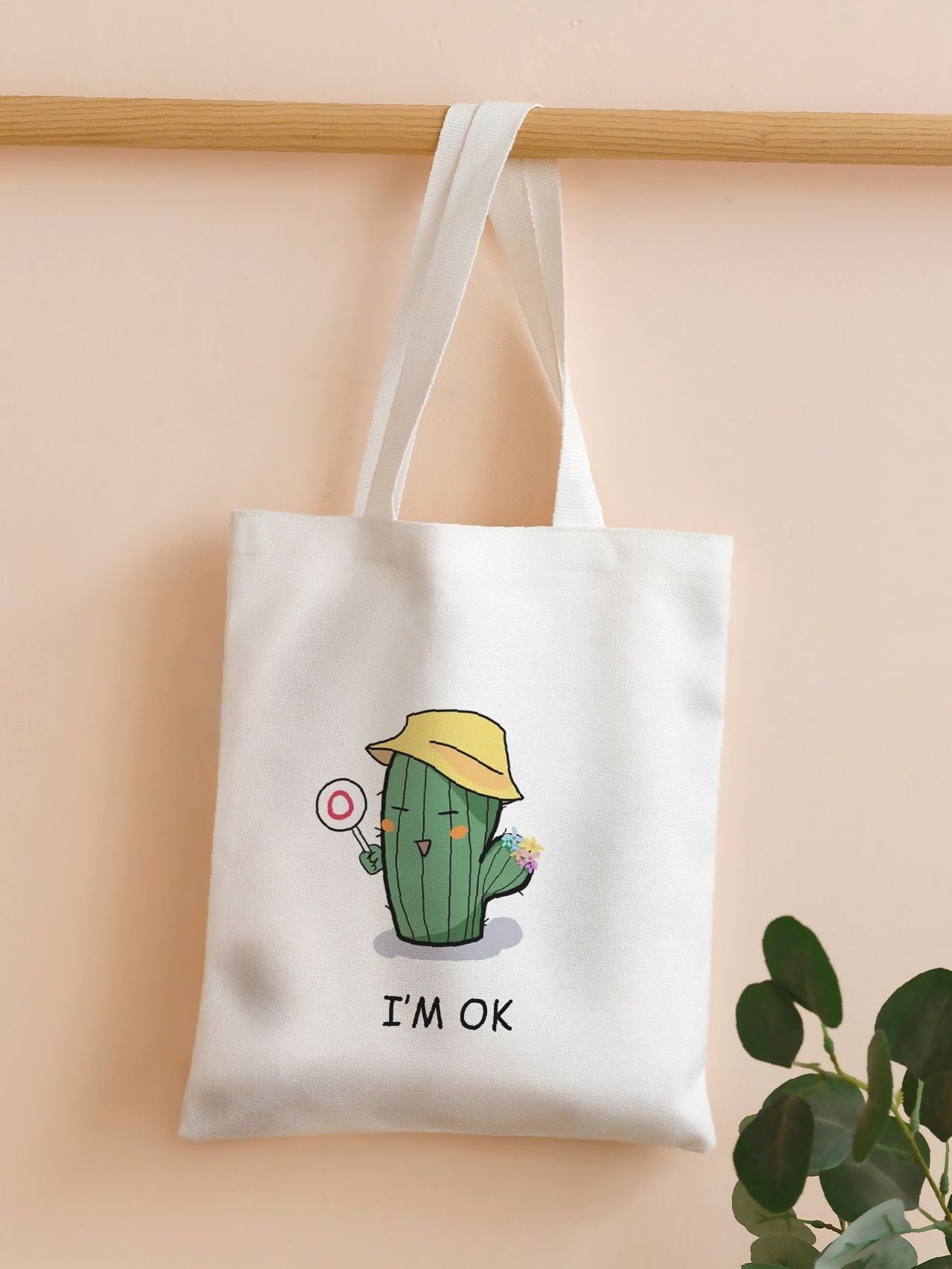 Soufree - Cactus & Letter Graphic Shopper Bag  - Women Tote Bags