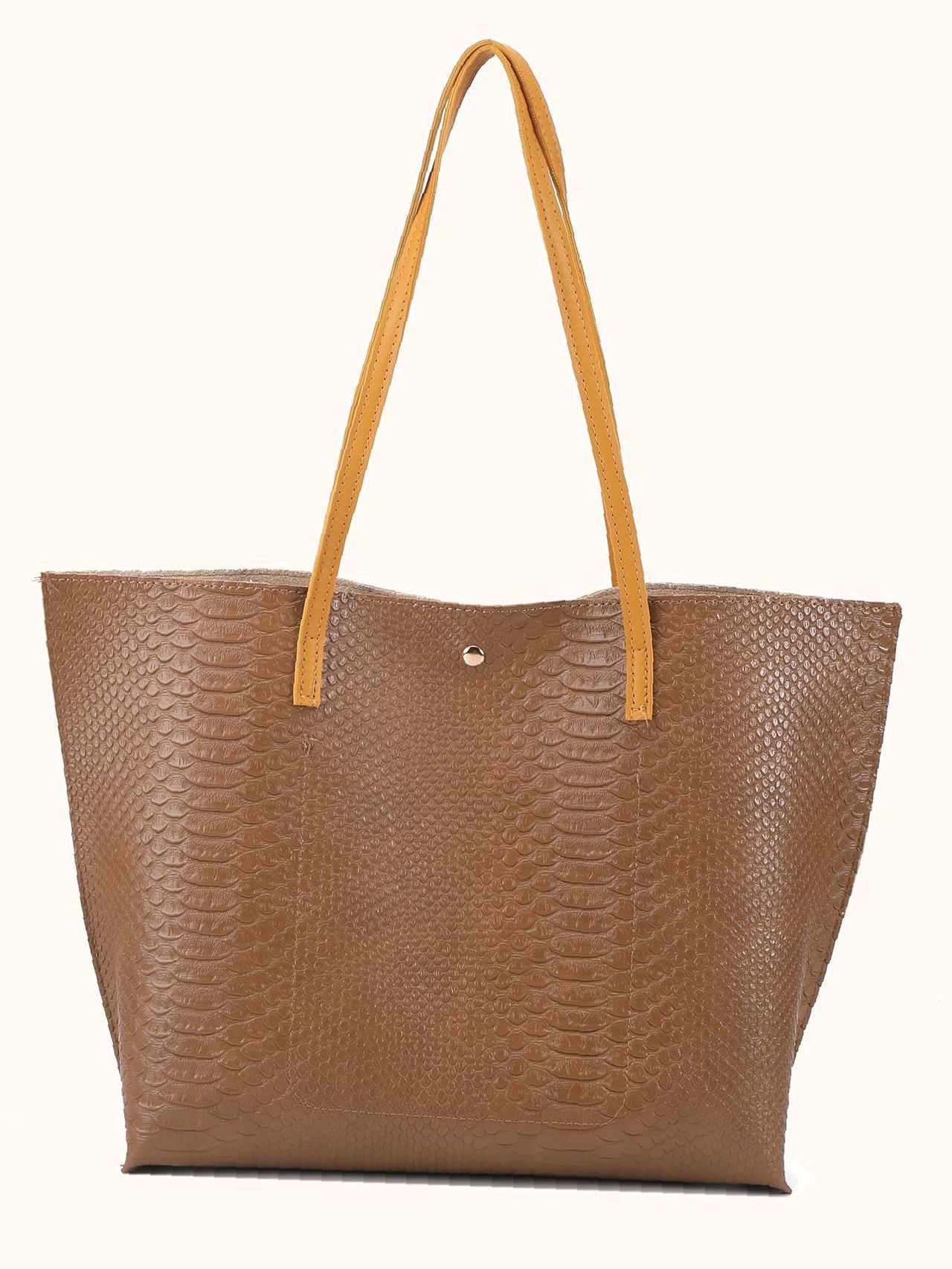 Soufree - Crocodile Embossed Studded Detail Shoulder Tote Bag  - Women Tote Bags