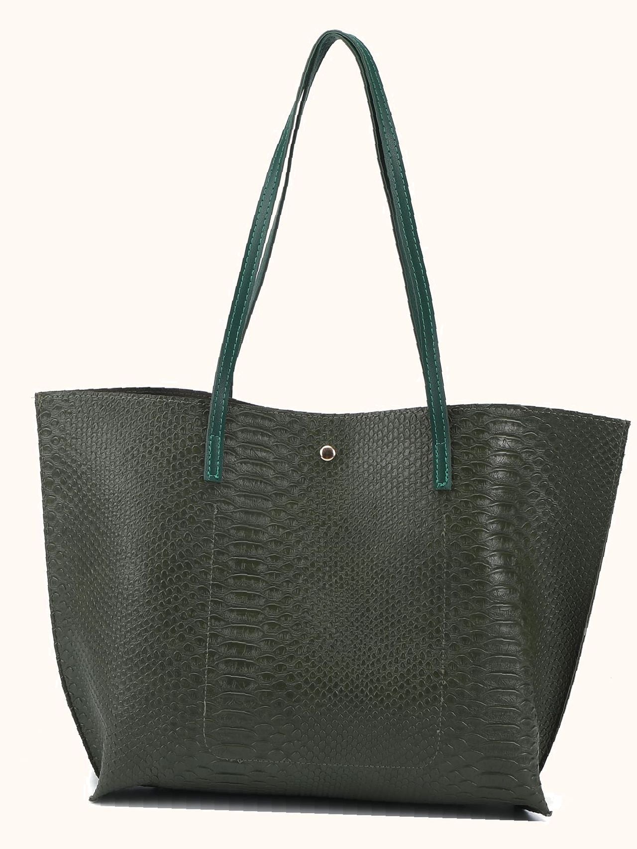 Soufree - Crocodile Embossed Studded Detail Shoulder Tote Bag  - Women Tote Bags