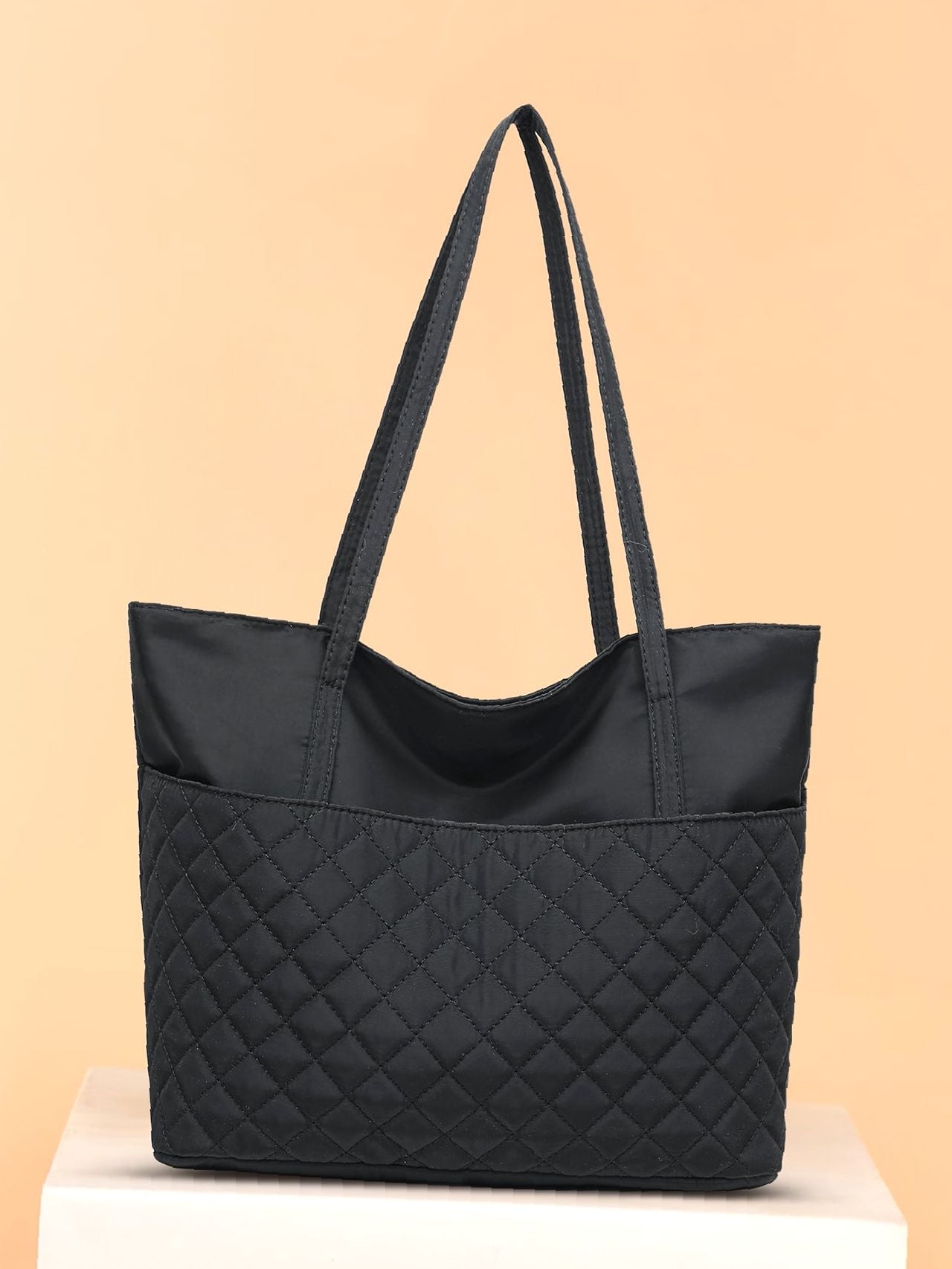 Soufree - Argyle Quilted Large Capacity Shoulder Tote Bag  - Women Tote Bags