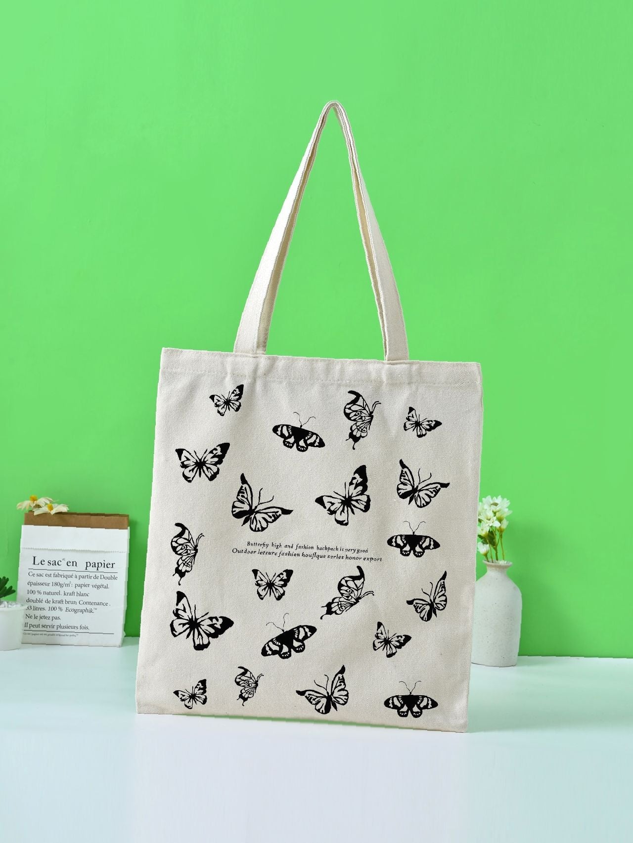 Soufree - Butterfly & Letter Graphic Shoulder Tote Bag  - Women Tote Bags