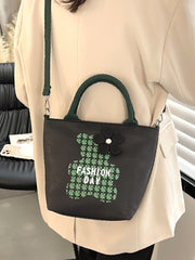 Soufree - Floral Applique Detail Letter & Animal Graphic Colorblock Shoulder Tote Bag  - Women Tote Bags