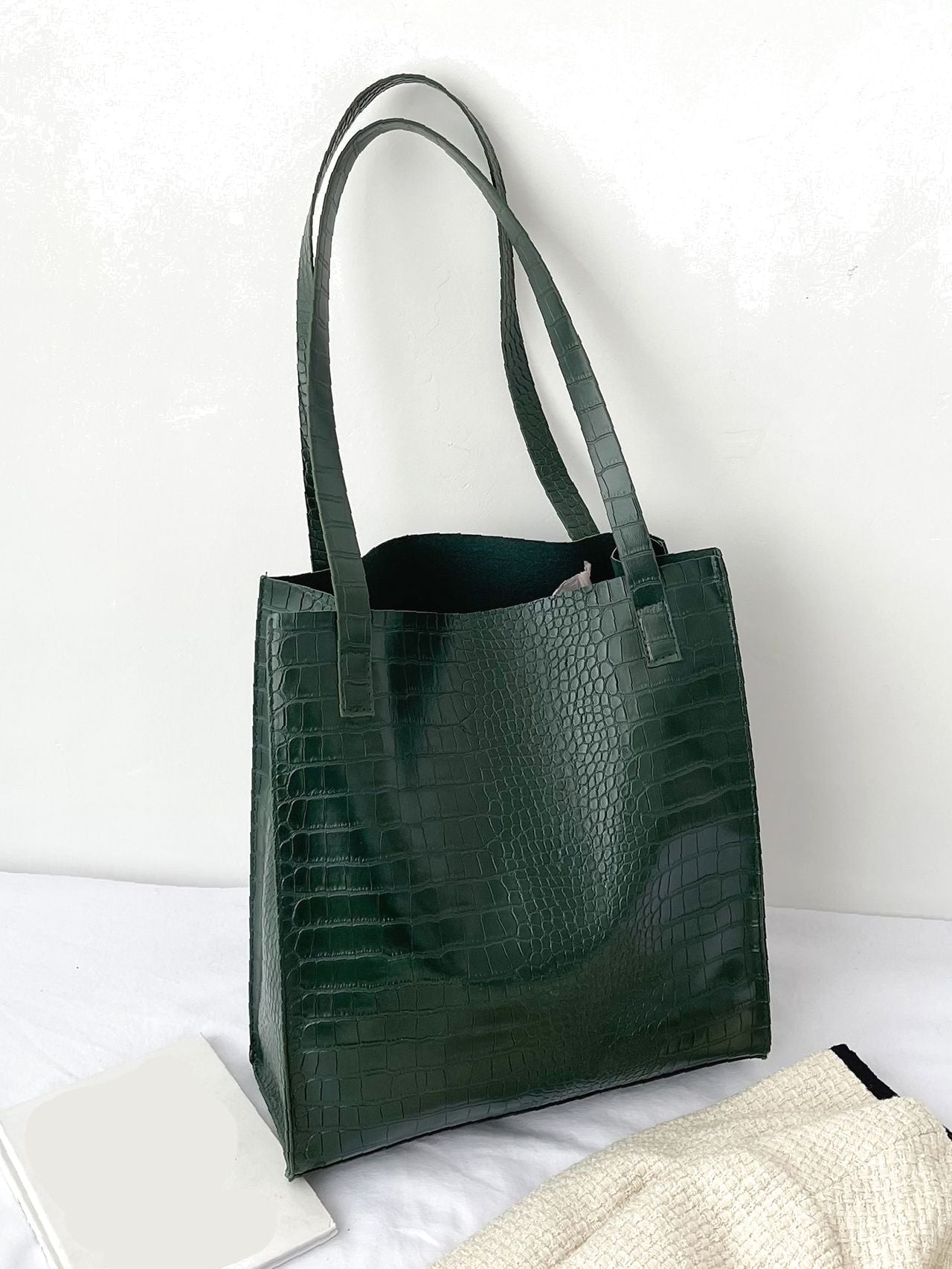 Soufree - Crocodile Embossed Shoulder Tote Bag  - Women Tote Bags