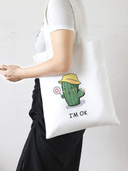 Soufree - Cactus & Letter Graphic Shopper Bag  - Women Tote Bags