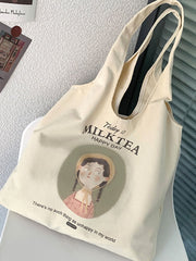 Soufree - Cartoon & Letter Graphic Shoulder Tote Bag  - Women Tote Bags