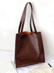 Soufree - Crocodile Embossed Shoulder Tote Bag  - Women Tote Bags