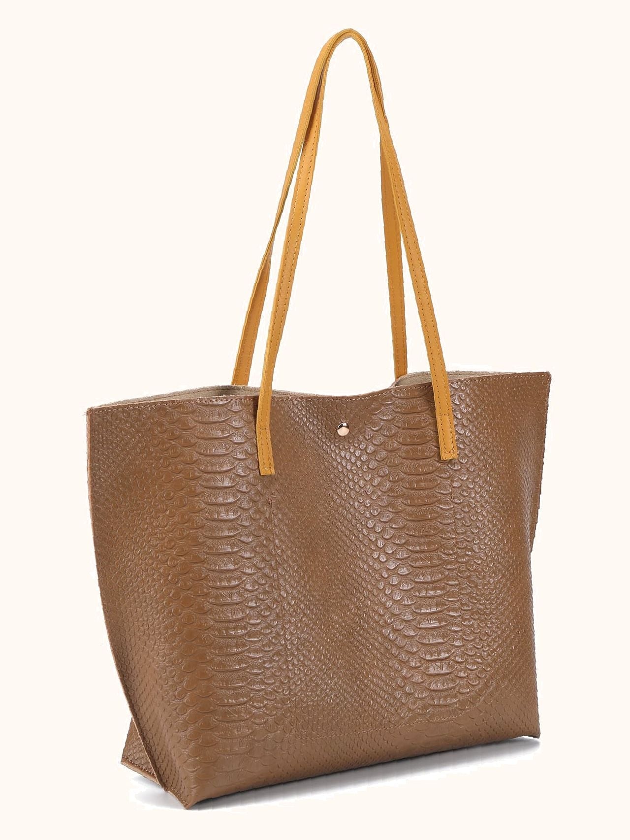 Soufree - Crocodile Embossed Studded Detail Shoulder Tote Bag  - Women Tote Bags