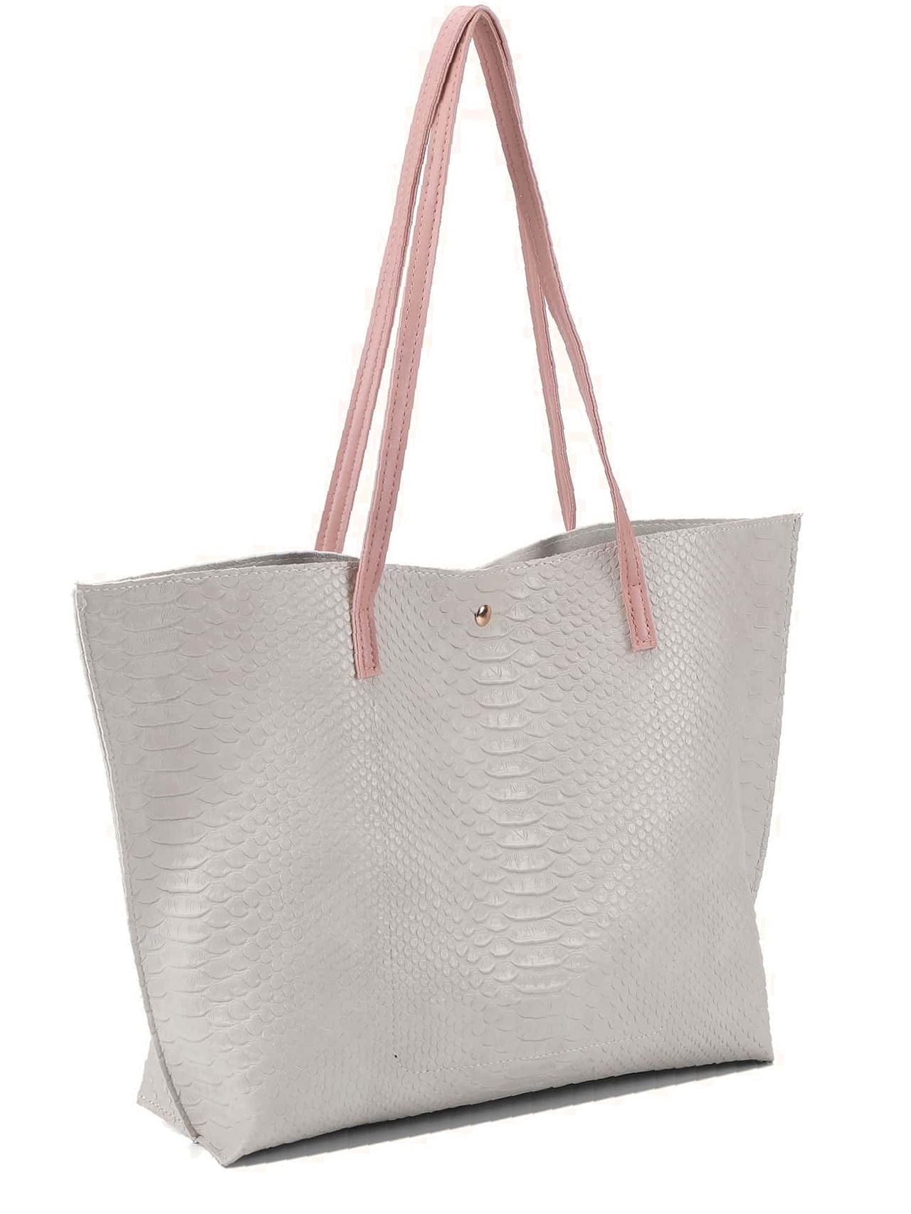 Soufree - Crocodile Embossed Studded Detail Shoulder Tote Bag  - Women Tote Bags