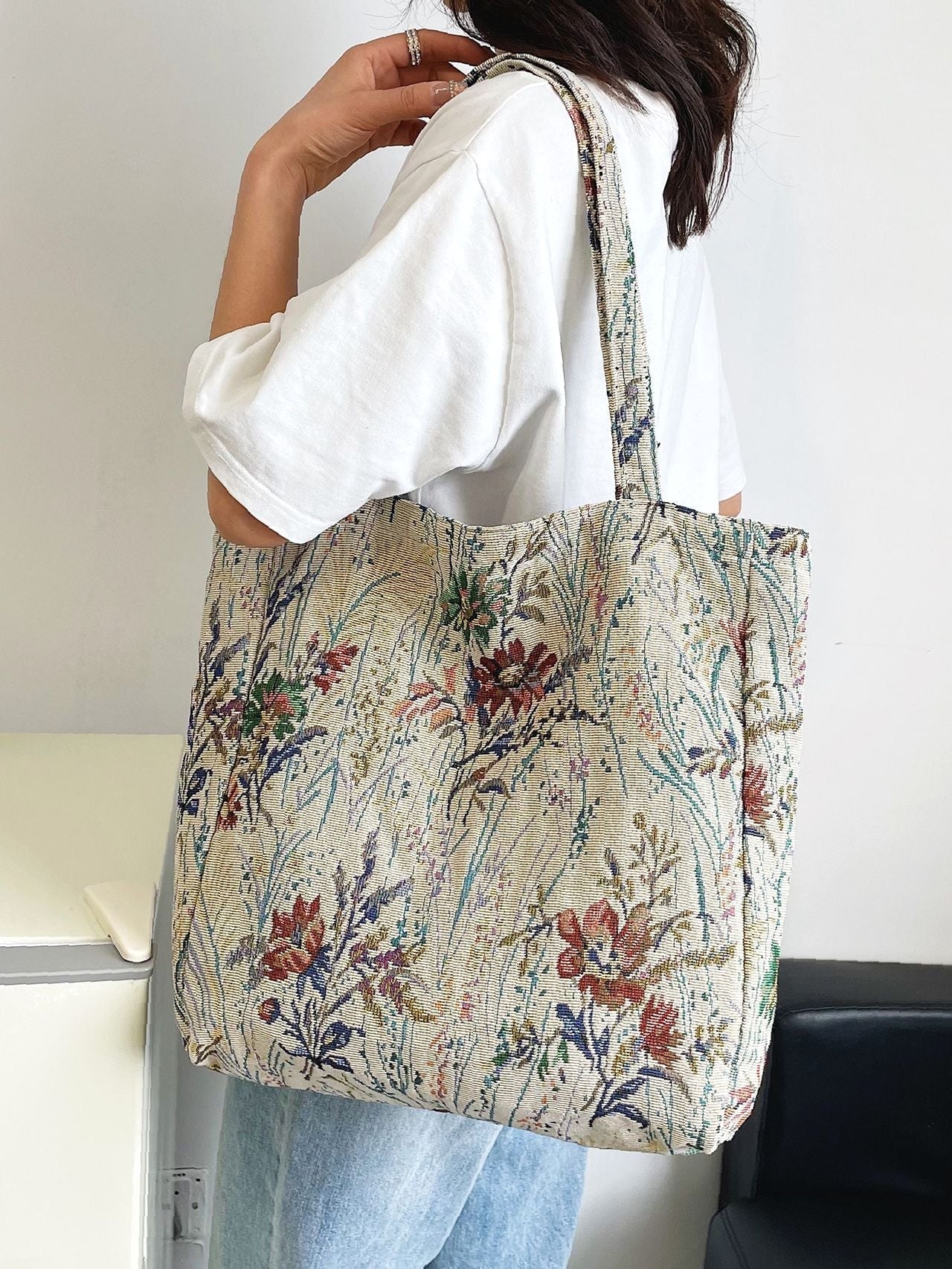 Soufree - Floral Graphic Large Capacity Shopper Bag  - Women Tote Bags