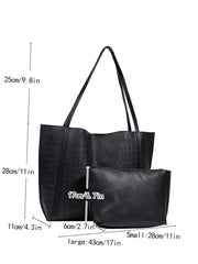 Soufree - Crocodile Embossed Shoulder Tote Bag with Inner Pouch  - Women Tote Bags