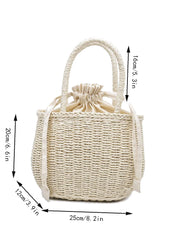 Soufree - Drawstring Design Straw Bag  - Women Tote Bags