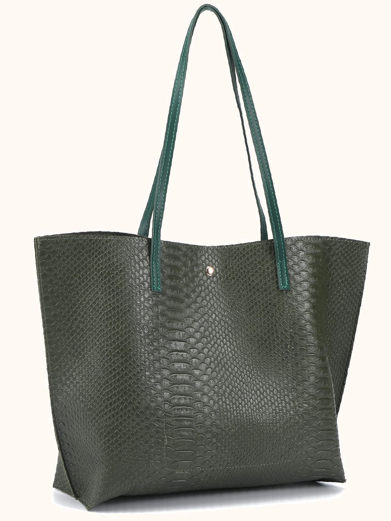 Soufree - Crocodile Embossed Studded Detail Shoulder Tote Bag  - Women Tote Bags