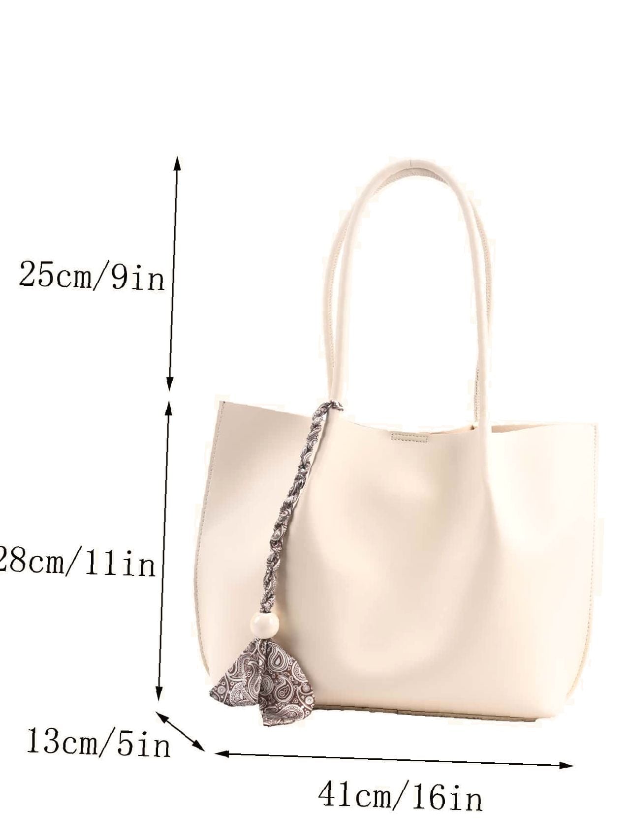 Soufree - Bead & Scarf Tassel Decor Shoulder Tote Bag  - Women Tote Bags