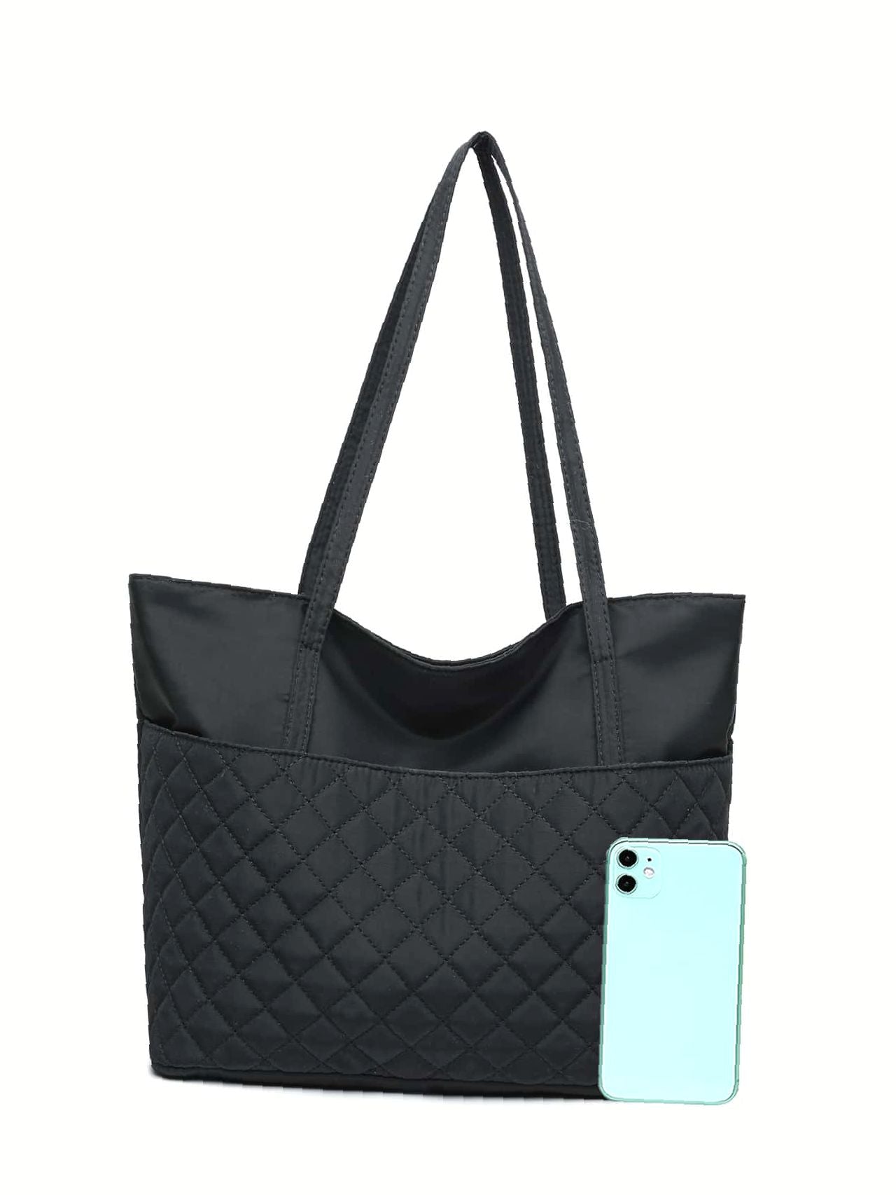 Soufree - Argyle Quilted Large Capacity Shoulder Tote Bag  - Women Tote Bags