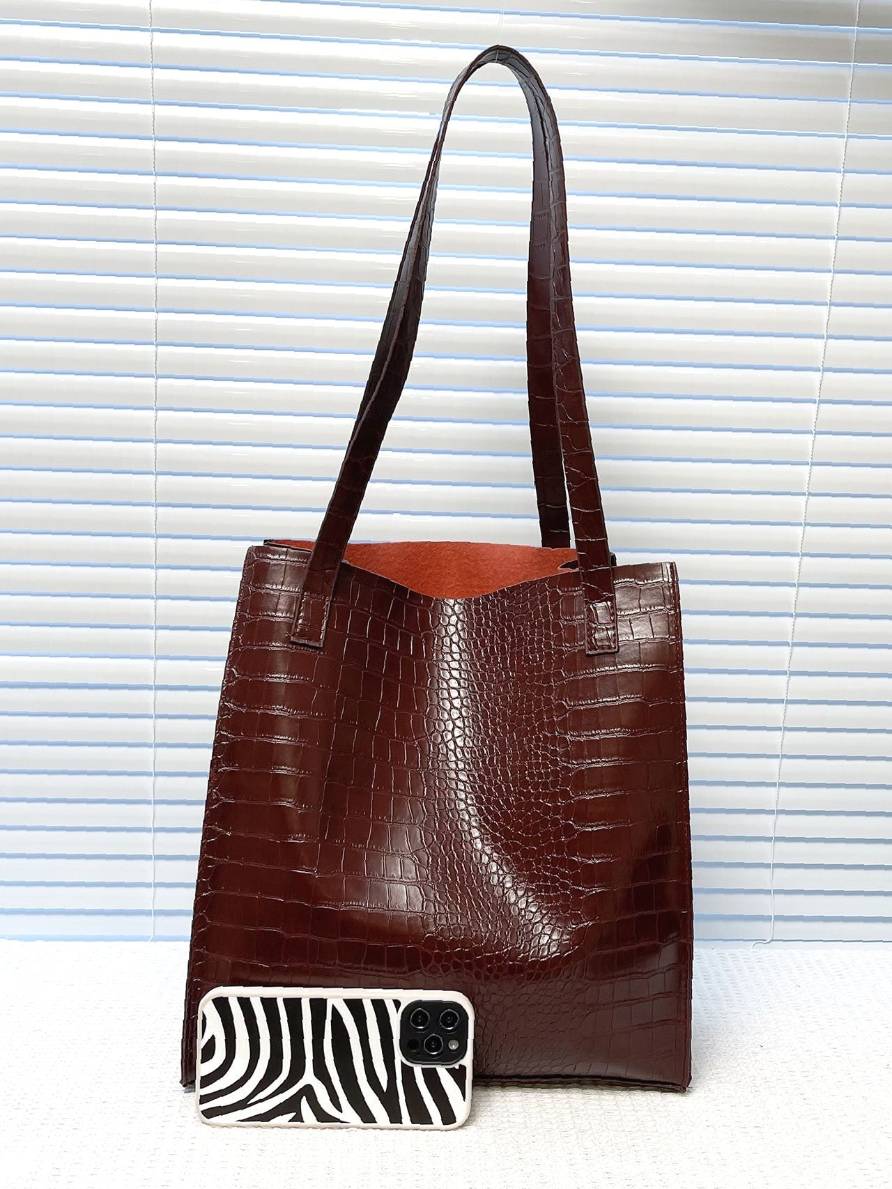 Soufree - Crocodile Embossed Shoulder Tote Bag  - Women Tote Bags