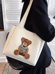 Soufree - Bear Patch Decor Shoulder Tote Bag  - Women Tote Bags