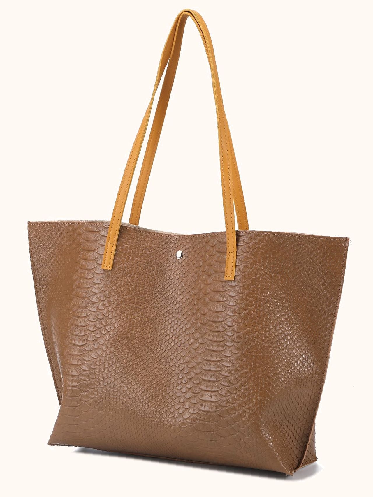 Soufree - Crocodile Embossed Studded Detail Shoulder Tote Bag  - Women Tote Bags