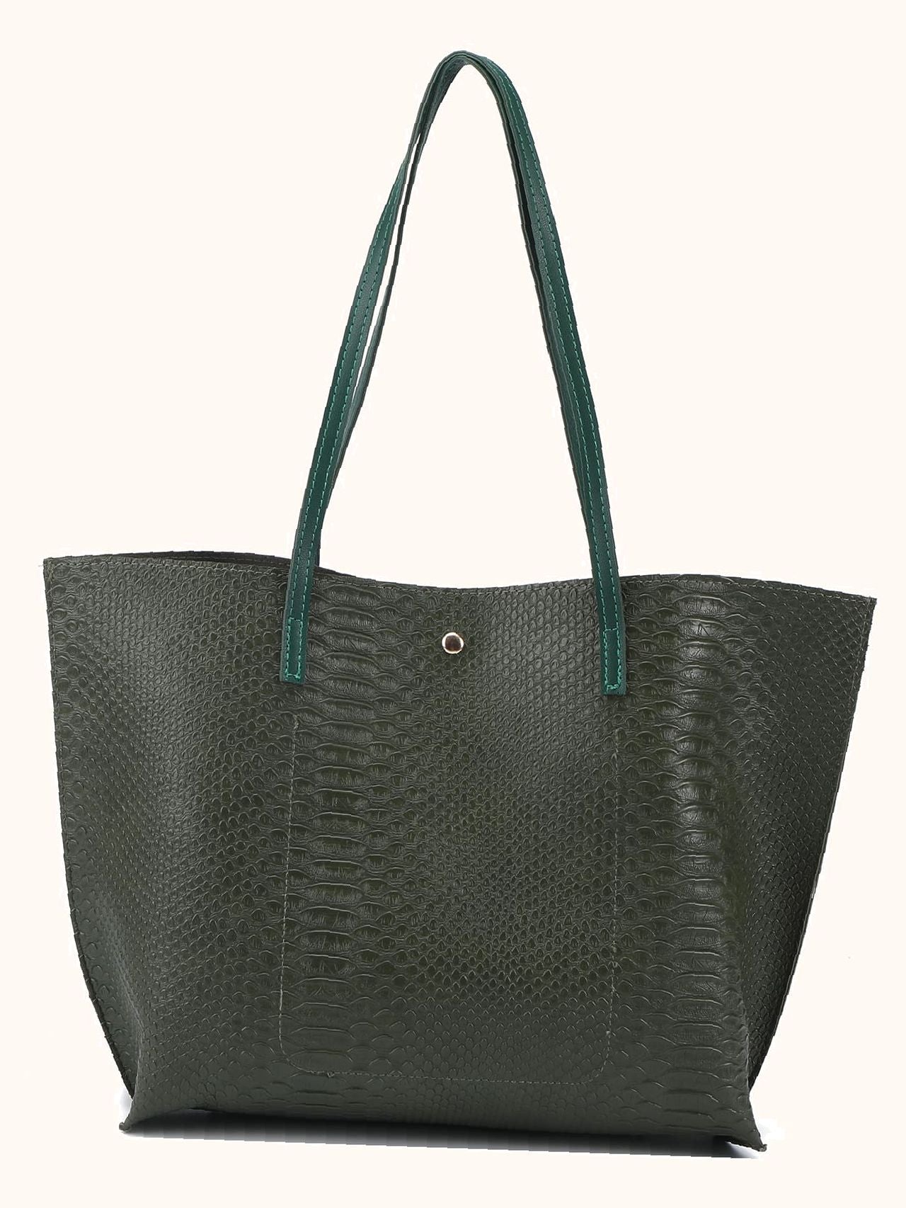 Soufree - Crocodile Embossed Studded Detail Shoulder Tote Bag  - Women Tote Bags