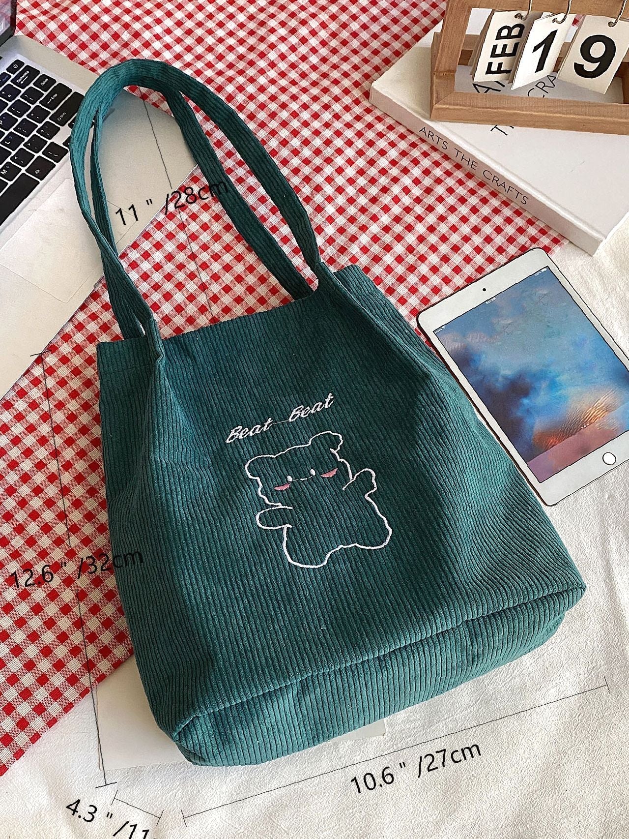 Soufree - Cartoon Bear Graphic Shoulder Tote Bag  - Women Tote Bags