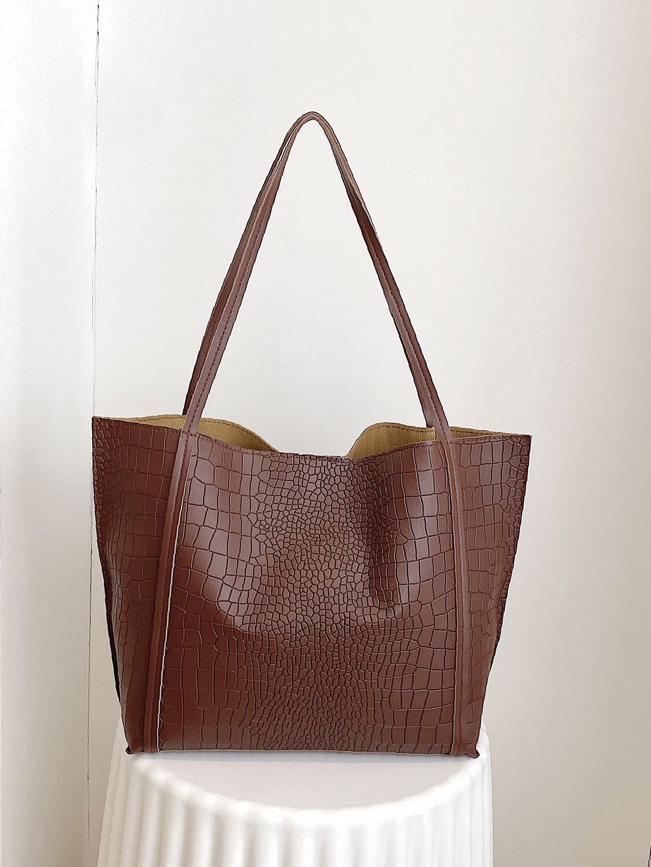 Soufree - Crocodile Embossed Tote Bag with Inner Pouch  - Women Tote Bags