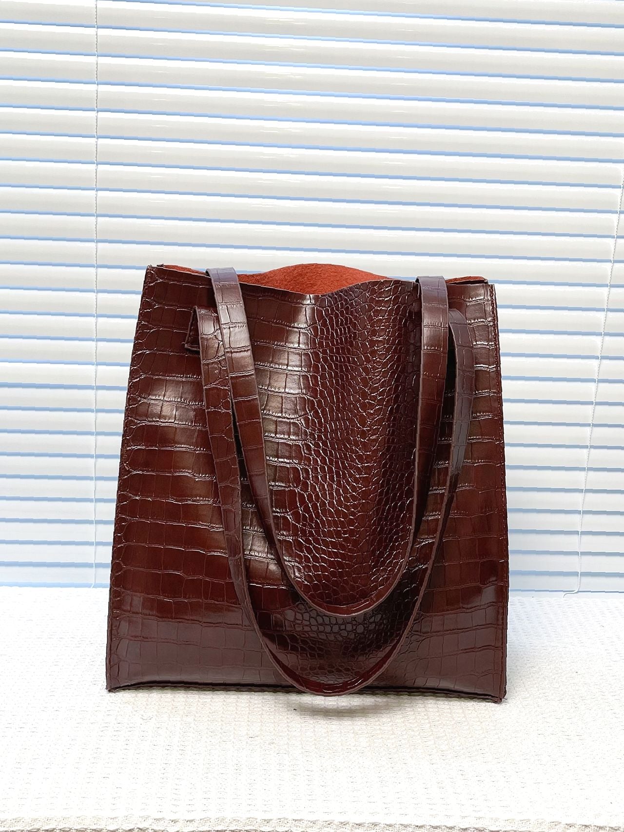 Soufree - Crocodile Embossed Shoulder Tote Bag  - Women Tote Bags