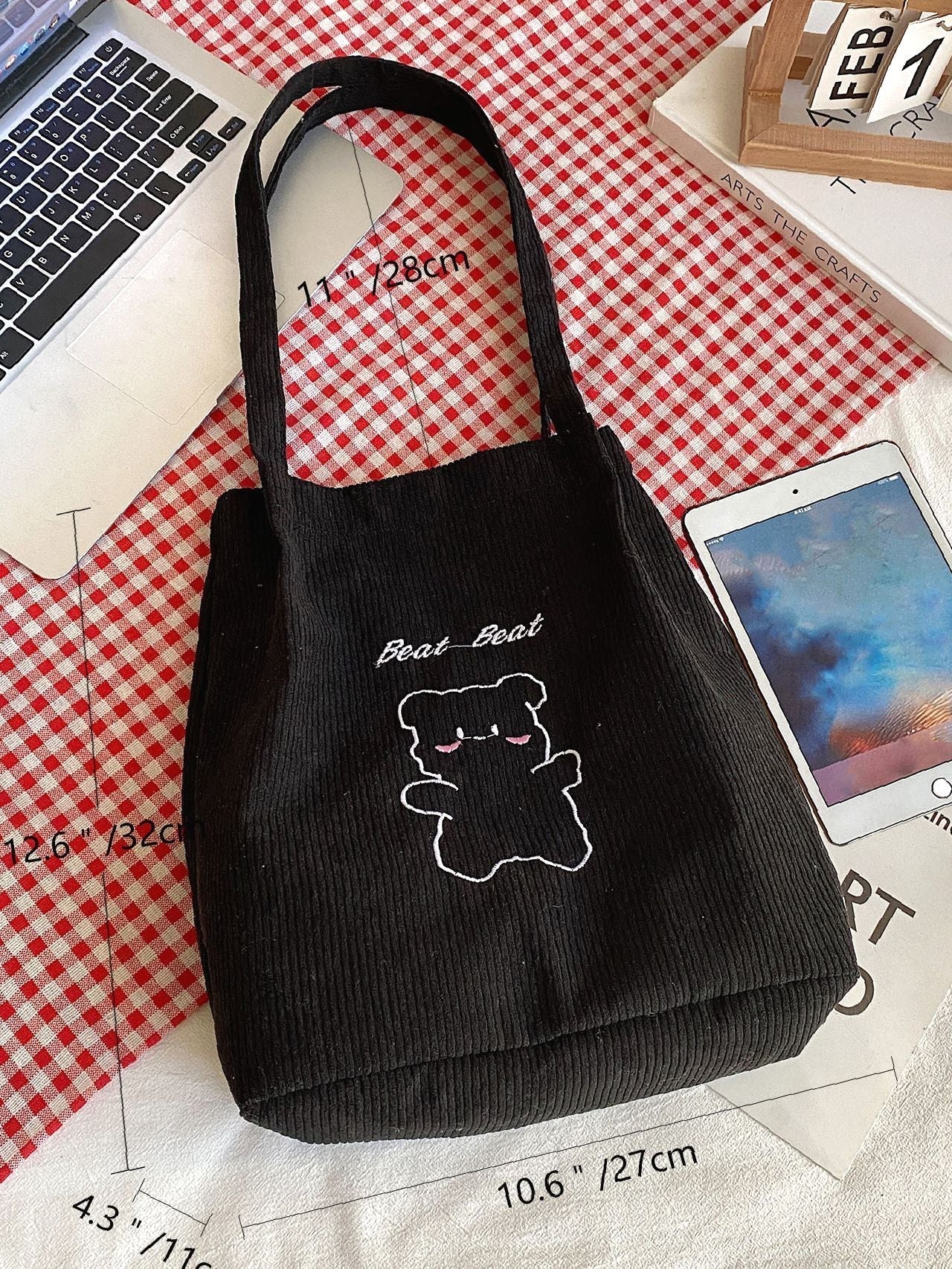 Soufree - Cartoon Bear Graphic Shoulder Tote Bag  - Women Tote Bags