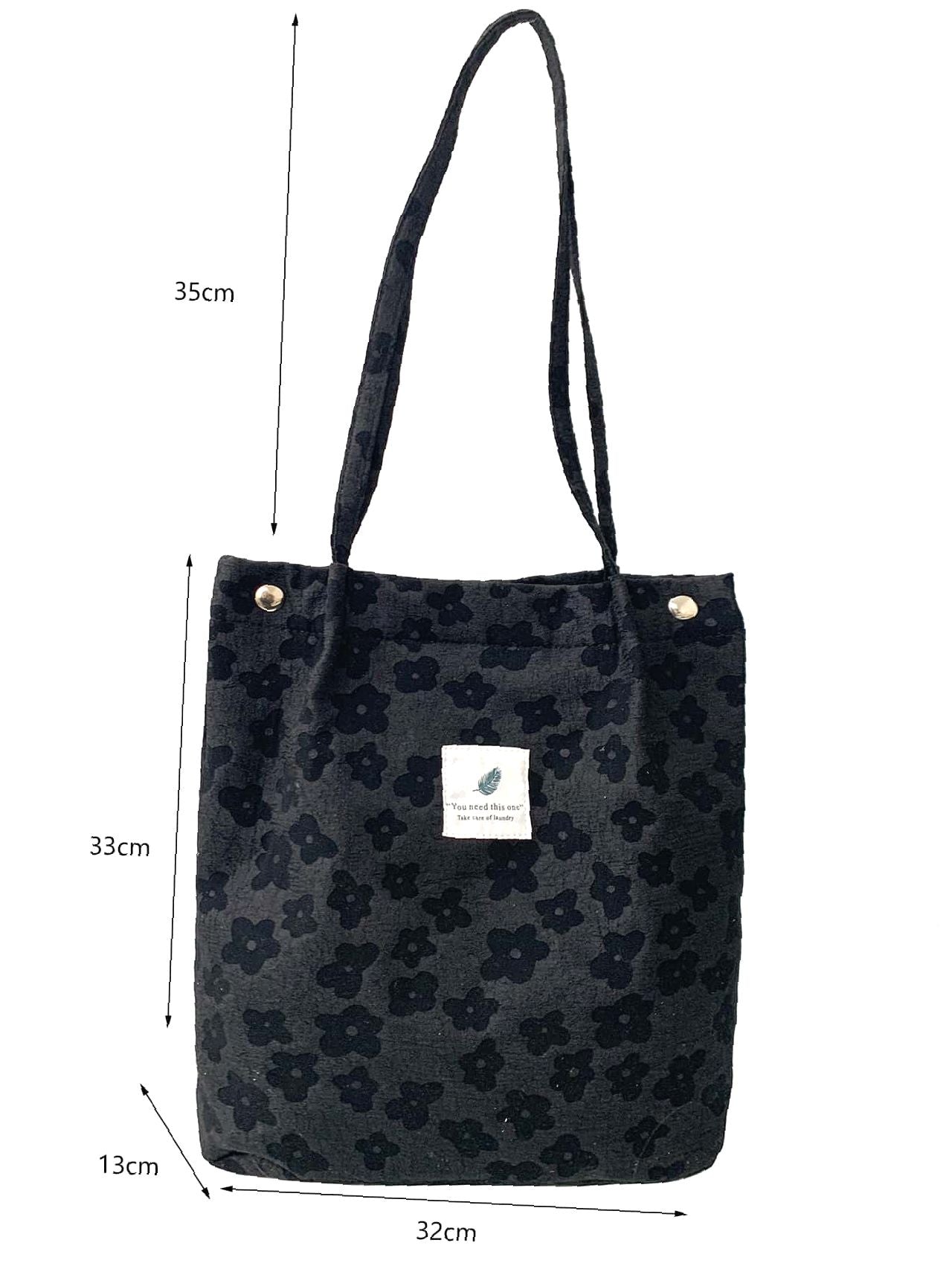 Soufree - Floral Graphic Letter Patch Shopper Bag  - Women Tote Bags