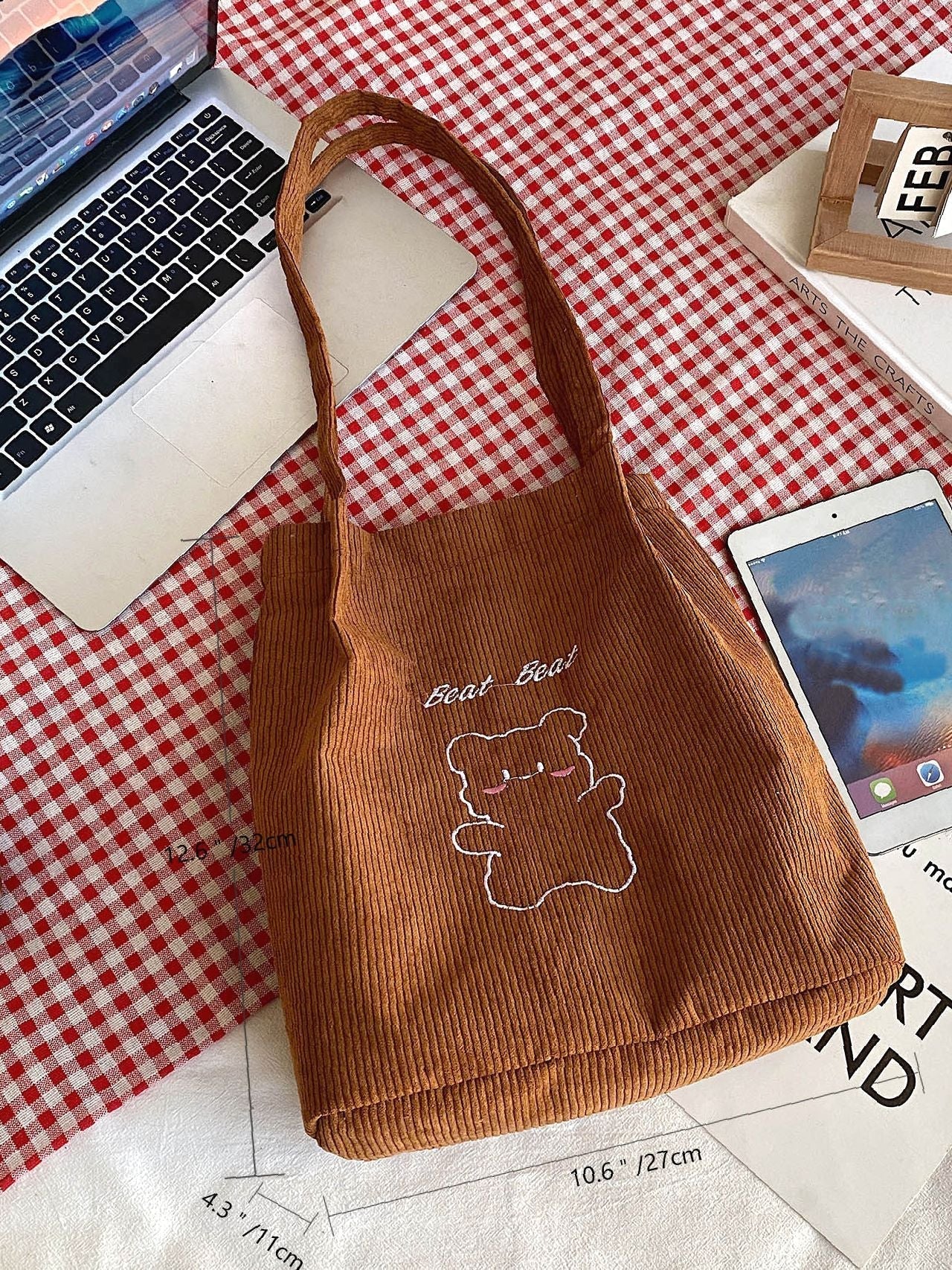 Soufree - Cartoon Bear Graphic Shoulder Tote Bag  - Women Tote Bags