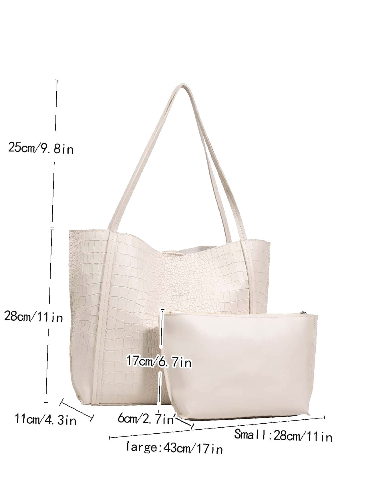 Soufree - Crocodile Embossed Tote Bag with Inner Pouch  - Women Tote Bags