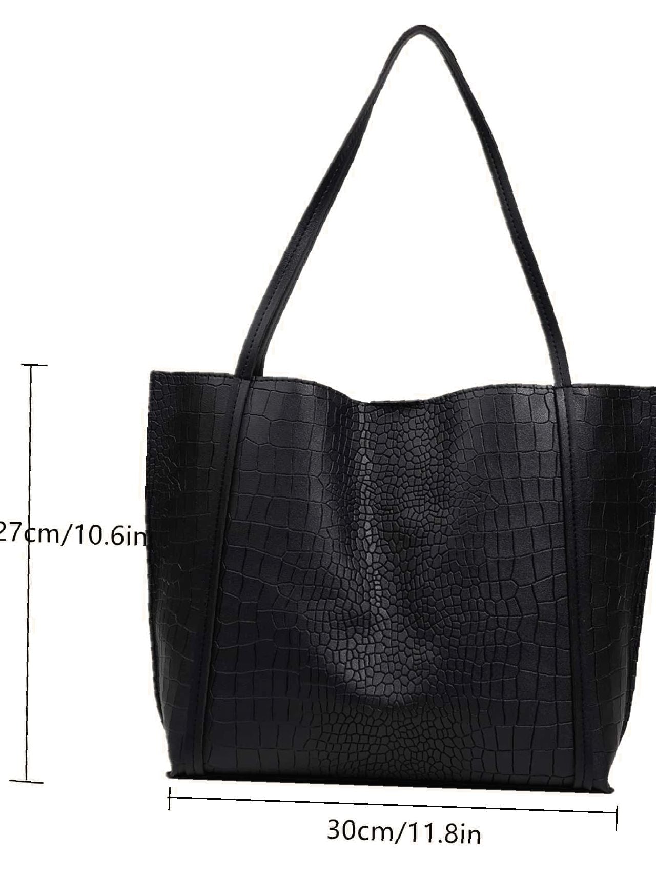 Soufree - Crocodile Embossed Shoulder Tote Bag with Inner Pouch  - Women Tote Bags