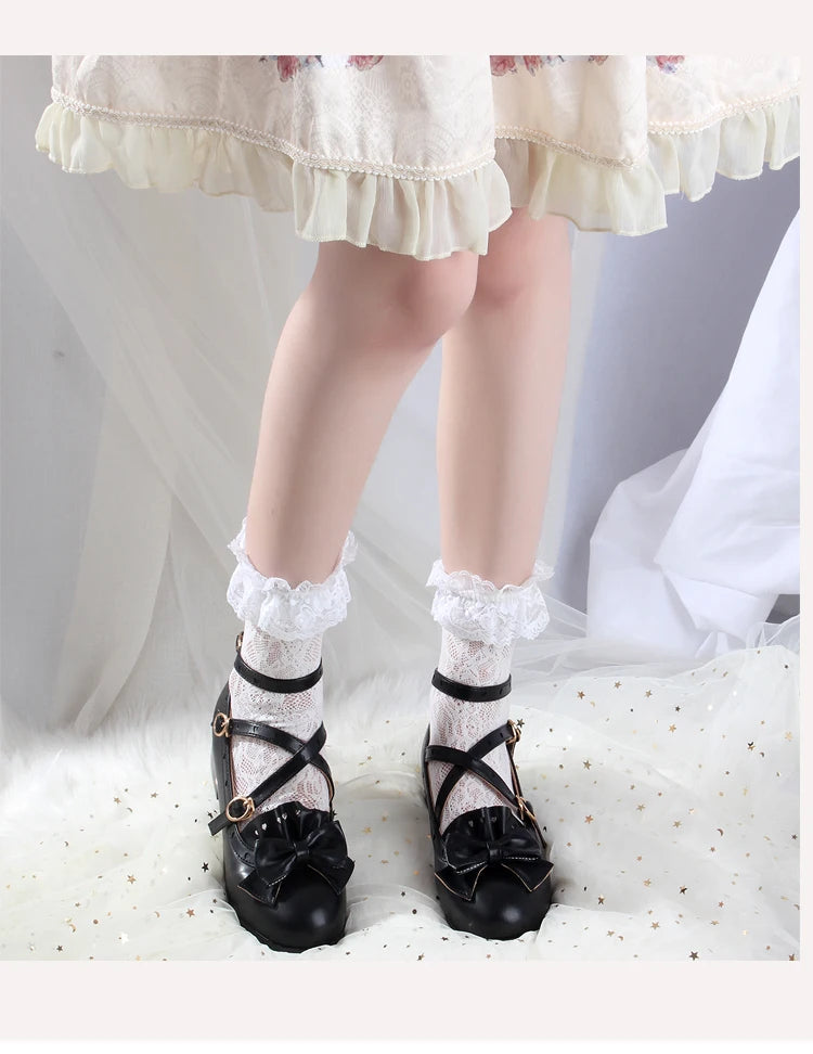 Soufree  -  lolita shoes vintage round head women shoes cute bowknot cross kawaii shoes loli cosplay Japanese jk uniform college style swee