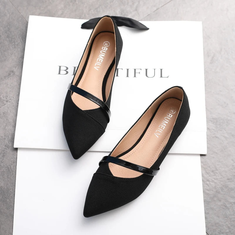 Soufree  -  flat shoes Women Flats Pink Black Pure Color Plus Small Size 33 34 Large 42 43 44 45 Suede Leather Pointed Toe Office Lady Flat Heel Shoes