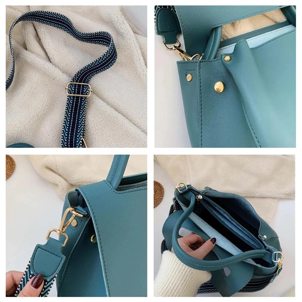 Soufree  -  Fashion PU Leather women handbag High capacity winter Solid Color female Shoulder Crossbody Bag Travel Lady totes blue