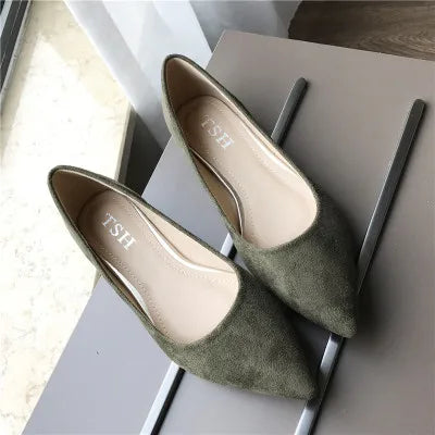 Soufree  -  Women Flats Red Pointed Toe Shallow Mouth Slip on Moccasins Comfortable Casual Flat Heel Shoes Solid Color Army Green Gray 41 43