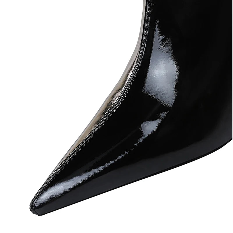 Soufree  -  Shoes Patent Leather Mid-Calf Boots Women Sexy High-heel Boots Stiletto Women Elastic Leather Boots Autumn Winter Boots