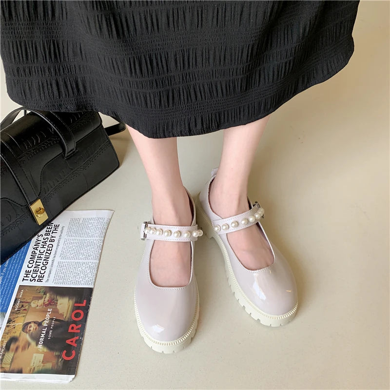 Soufree  - Autumn Platform Leather Shoes Women Flats Casual Oxford Loafers Thick Bottom Ladies Wedge Lolita Shoes Mary Jane Women Moccasins