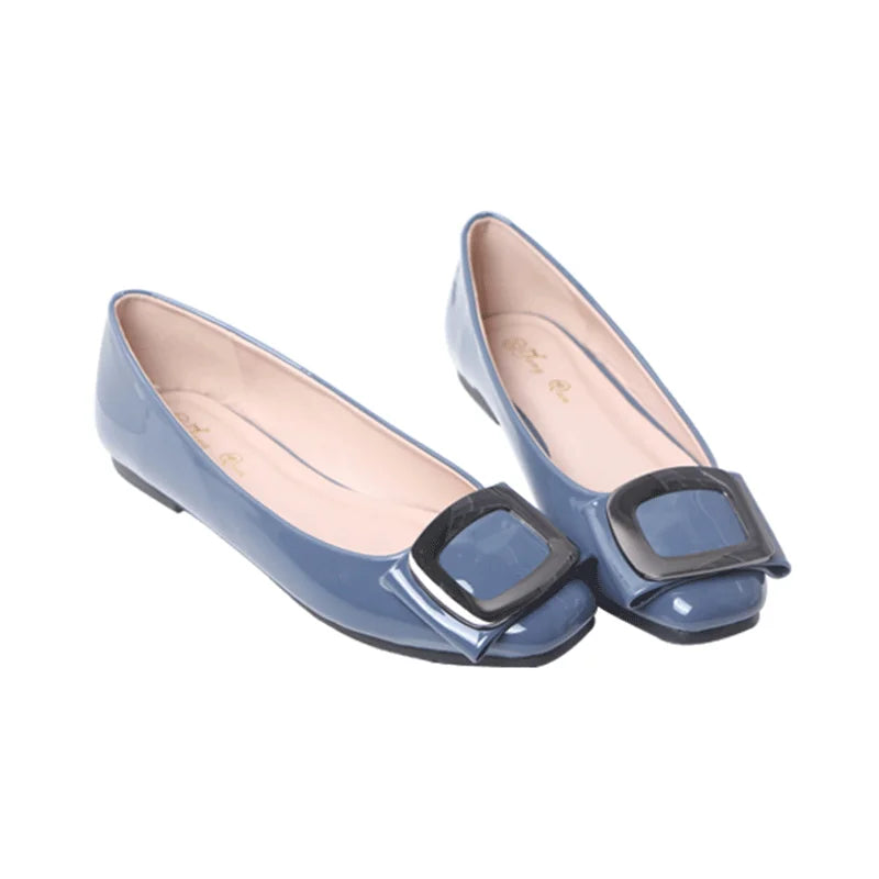 Soufree  -  flat shoes Large Size 41 42 43 44 45 Women Flat Heel Shoes 31 32 33 Square Head Patent Leather Shoes Lady Flats Soft Sole Metal Decoration