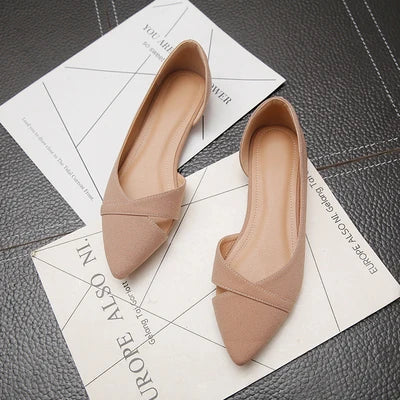 Soufree  -  Women Flats Pink Black Pure Color Plus Small Size 33 34 Large 41 42 43 44 Suede Leather Pointed Toe Office Lady Flat Heel Shoes