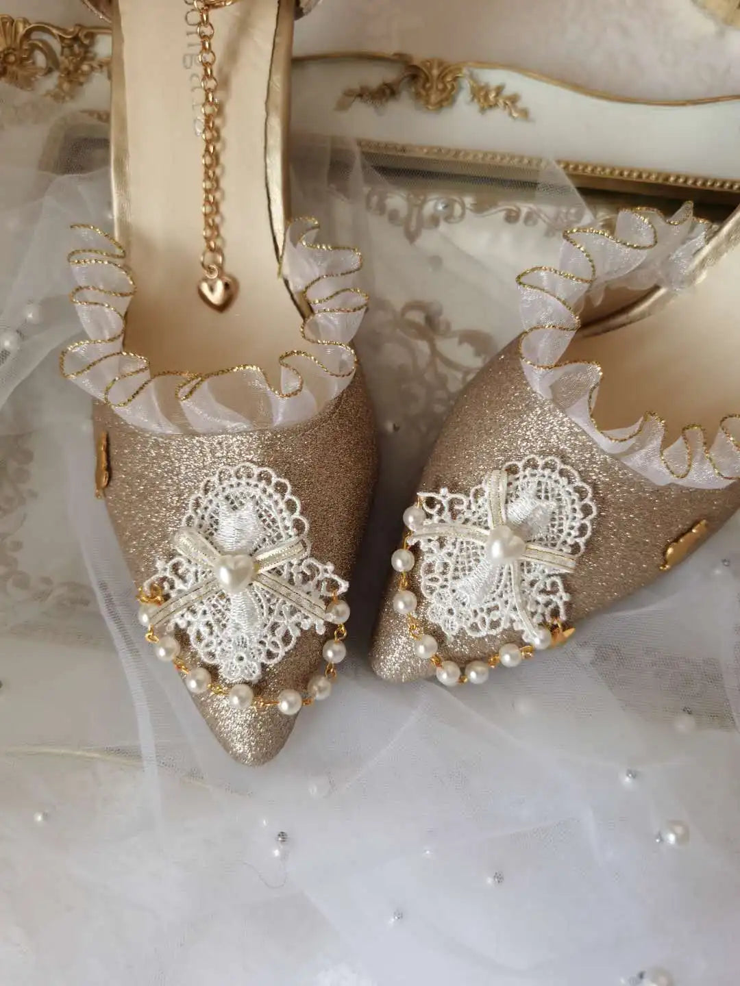 Soufree  -  Japanese Lolita Tea Party High Heels Champagne Elegant Sweet high heel vintage lace bowknot  kawaii shoes cosplay loli