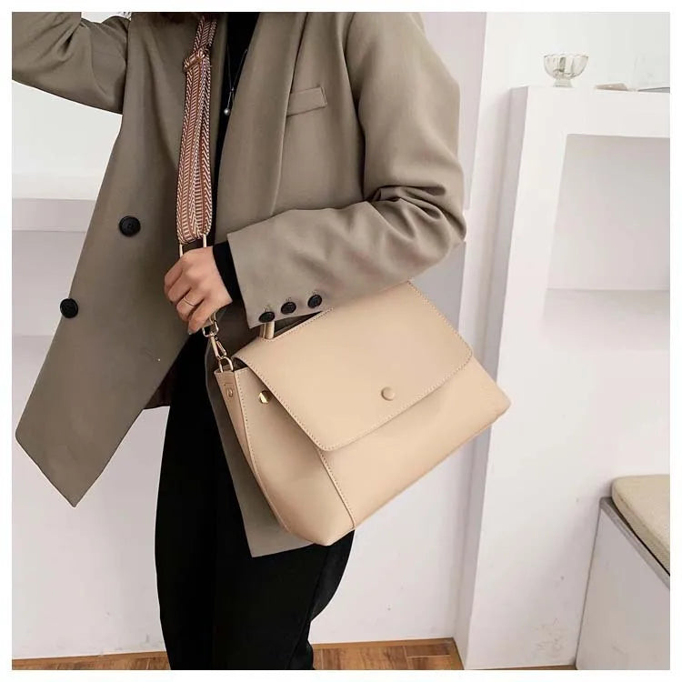 Soufree  -  Fashion PU Leather women handbag High capacity winter Solid Color female Shoulder Crossbody Bag Travel Lady totes blue