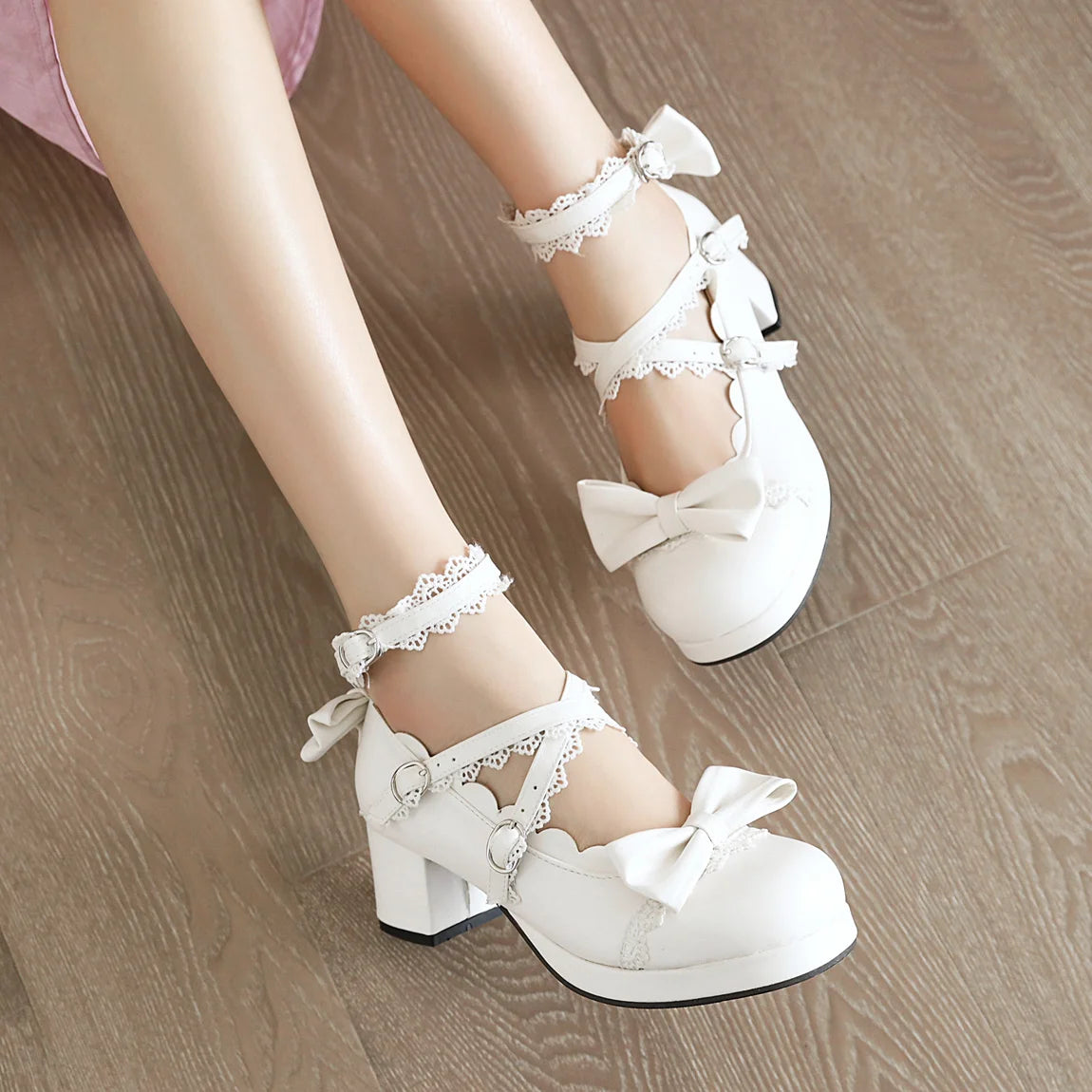 Soufree  -  High-heeled Cute Bow Tie Sweet Lolita Girls Love Solid Round Princess Shoes More Softer Pumps Ladies Platform Heels