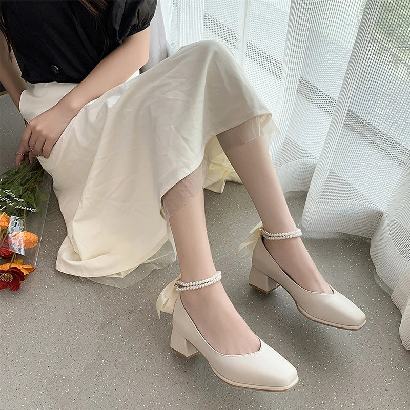 Soufree  - Autumn Platform Leather Shoes Women Flats Casual Oxford Loafers Thick Bottom Ladies Pearl Lolita Shoes Mary Jane Women Moccasins