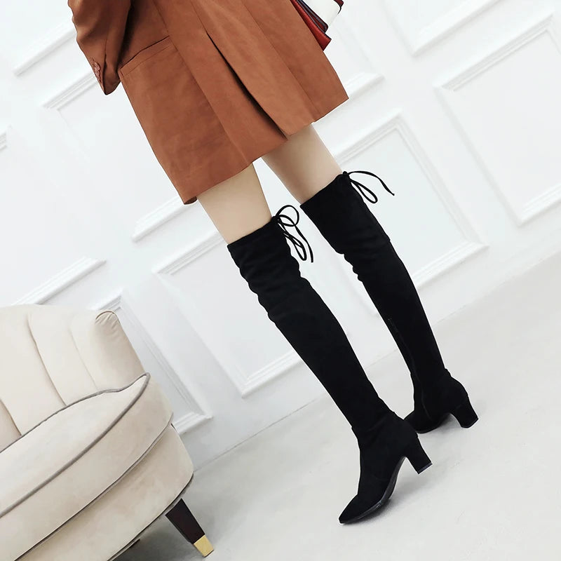 Soufree  -  Fashion Faux Suede Slim Over the knee Boots Winter Women Boots Sexy Thigh High Boots Female High Heel Shoes Woman 32 33 43