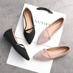 Soufree  -  flat shoes Women Flats Pink Black Pure Color Plus Small Size 33 34 Large 42 43 44 45 Suede Leather Pointed Toe Office Lady Flat Heel Shoes