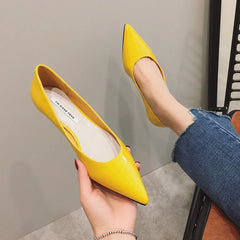 Soufree  -  flat shoes Flat Heel Shoes Women Pointed Toe Patent Leather Lemon Yellow Wine Red Lady Fashion Flats Candy Color Flat Sole Large Size 42 43